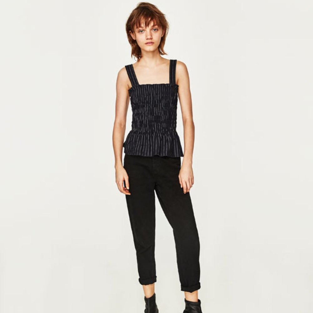 Zara Smocked Pinstripe Tank Top